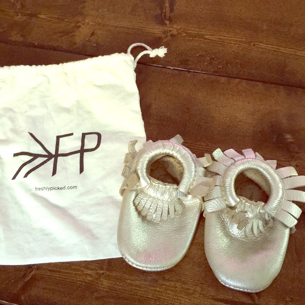 Gold Freshly Picked Moccasins. Size 2